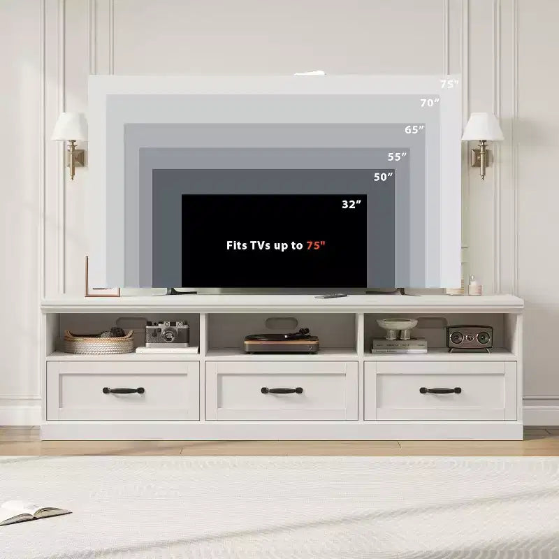 Meuble TV pour téléviseur 75 pouces, meuble de divertissement moderne du milieu du siècle avec tiroir de rangement, console multimédia en bois pour salon