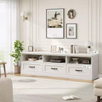 Meuble TV pour téléviseur 75 pouces, meuble de divertissement moderne du milieu du siècle avec tiroir de rangement, console multimédia en bois pour salon