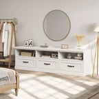 Meuble TV pour téléviseur 75 pouces, meuble de divertissement moderne du milieu du siècle avec tiroir de rangement, console multimédia en bois pour salon