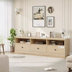 Meuble TV pour téléviseur 75 pouces, meuble de divertissement moderne du milieu du siècle avec tiroir de rangement, console multimédia en bois pour salon