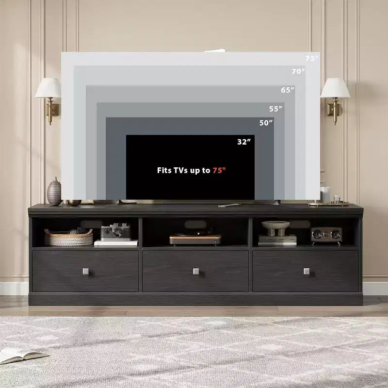 Meuble TV pour téléviseur 75 pouces, meuble de divertissement moderne du milieu du siècle avec tiroir de rangement, console multimédia en bois pour salon