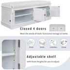 Banc à chaussures de rangement avec portes et étagères réglables