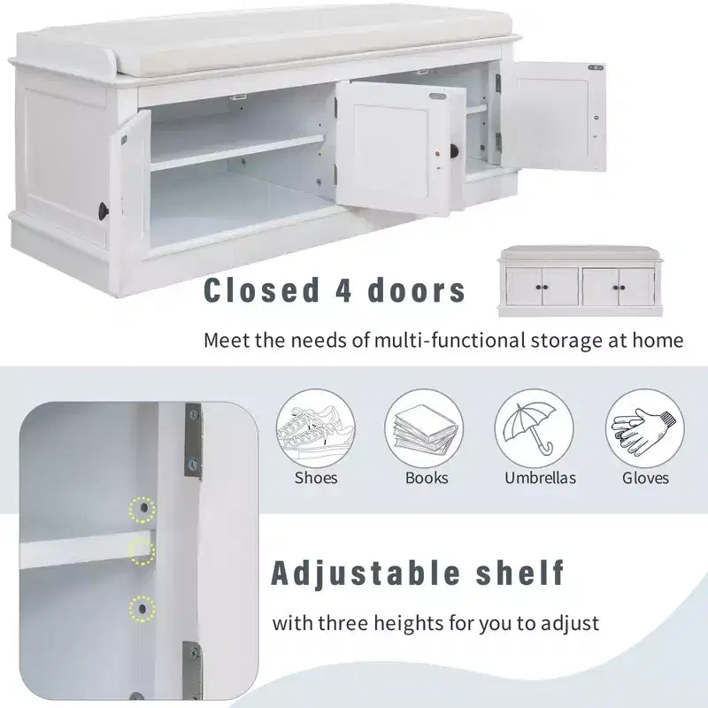 Banc à chaussures Mike Storage de GDFStudio avec portes et étagères réglables