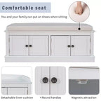 Banc à chaussures de rangement avec portes et étagères réglables