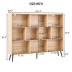 Bibliothèque en bois à 3 niveaux et étagères ouvertes, organisateur de rangement autoportant à 10 casiers avec 5 pieds en fer pour bureau, salon, chambre à coucher