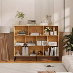 Bibliothèque en bois à 3 niveaux et étagères ouvertes, organisateur de rangement autoportant à 10 casiers avec 5 pieds en fer pour bureau, salon, chambre à coucher
