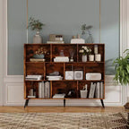 Bibliothèque en bois à 3 niveaux et étagères ouvertes, organisateur de rangement autoportant à 10 casiers avec 5 pieds en fer pour bureau, salon, chambre à coucher