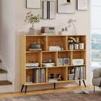 Bibliothèque en bois à 3 niveaux et étagères ouvertes, organisateur de rangement autoportant à 10 casiers avec 5 pieds en fer pour bureau, salon, chambre à coucher