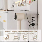 45.9 Coiffeuse avec grand miroir, 3 modes d'éclairage à luminosité réglable, 8 tiroirs, pour salle d'eau et chambre à coucher