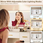 45.9 Coiffeuse avec grand miroir, 3 modes d'éclairage à luminosité réglable, 8 tiroirs, pour salle d'eau et chambre à coucher