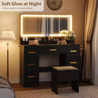 45.9 Coiffeuse avec grand miroir, 3 modes d'éclairage à luminosité réglable, 8 tiroirs, pour salle d'eau et chambre à coucher