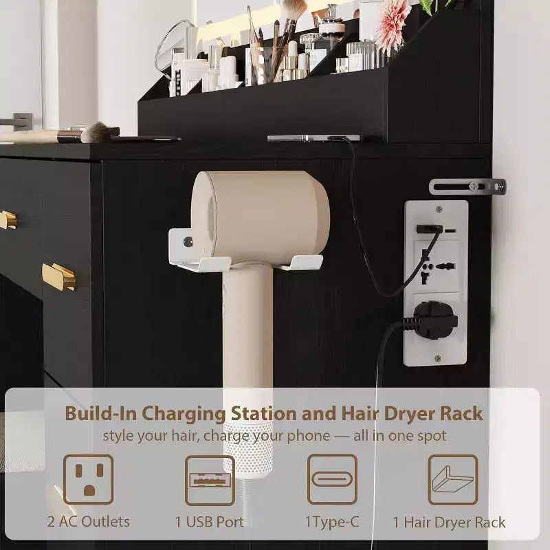 45.9 Coiffeuse avec grand miroir, 3 modes d'éclairage à luminosité réglable, 8 tiroirs, pour salle d'eau et chambre à coucher