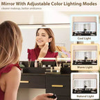 45.9 Coiffeuse avec grand miroir, 3 modes d'éclairage à luminosité réglable, 8 tiroirs, pour salle d'eau et chambre à coucher