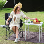Acekool Small Folding Table with Adjustable Height, Lightweight Aluminum Frame Portable Camping Table with Carry Handle,Silver