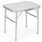 Petite table pliante avec hauteur réglable, cadre léger en aluminium, table de camping portable avec poignée de transport, argent