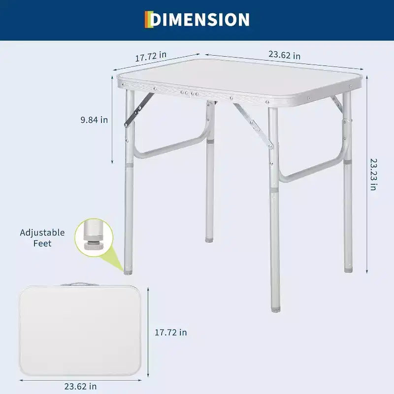 Petite table pliante avec hauteur réglable, cadre léger en aluminium, table de camping portable avec poignée de transport, argent
