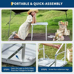 Petite table pliante avec hauteur réglable, cadre léger en aluminium, table de camping portable avec poignée de transport, argent