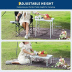 Petite table pliante avec hauteur réglable, cadre léger en aluminium, table de camping portable avec poignée de transport, argent