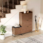 Banc de rangement pour chaussures, banc d'entrée en bois avec 4 tiroirs basculants et siège rembourré, meuble de rangement pour chaussures dissimulé pour couloir et salon