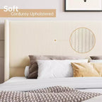 Cadre de lit en velours côtelé King Size, avec tête de lit capitonnée à oreilles à canaux verticaux, support robuste à lattes en bois, pas besoin de sommier, montage facile