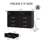 Commode moderne à 6 tiroirs avec lumières LED et station de recharge - 3 prises, 2 ports USB, lumières changeantes de couleur, étagères ouvertes avec commode de rangement élégante