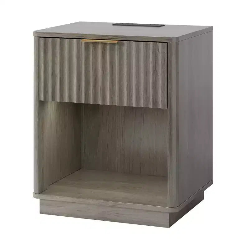 Table de chevet grise en MDF à 1 tiroir, 48 cm L, avec ports USB