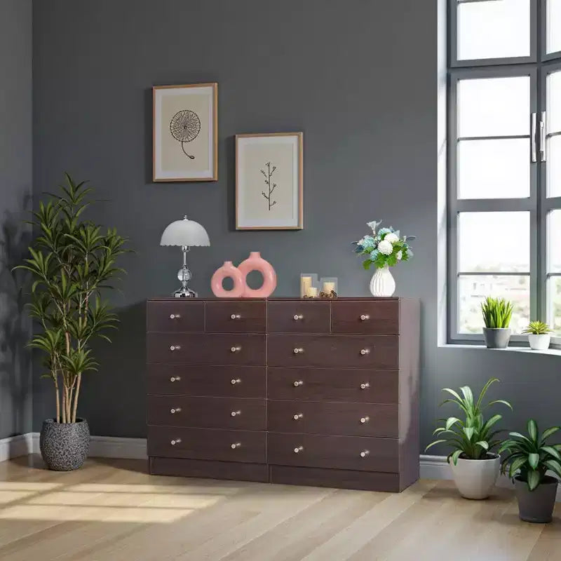 Commode 6 tiroirs en panneaux de particules marron, 66 cm (L)