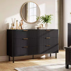 55 6 Drawer Dresser, Wave Fluted Dresser with Anti-Tipping Device, Large Wood Nightstand with Storage and Metal Legs