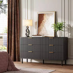 Commode 55 po à 6 tiroirs, commode à cannelures ondulées avec dispositif anti-basculement, grande table de chevet en bois avec rangement et pieds en métal