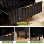 Commode 55 po à 6 tiroirs, commode à cannelures ondulées avec dispositif anti-basculement, grande table de chevet en bois avec rangement et pieds en métal