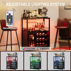 Meuble de bar à vin 3 niveaux avec casier à vin et espace de rangement, buffet avec porte-verres et porte grillagée, pour cuisine, salon et bar