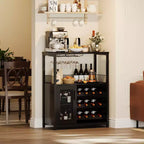 Meuble de bar à vin 3 niveaux avec casier à vin et espace de rangement, buffet avec porte-verres et porte grillagée, pour cuisine, salon et bar