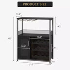 Meuble de bar à vin 3 niveaux avec casier à vin et espace de rangement, buffet avec porte-verres et porte grillagée, pour cuisine, salon et bar
