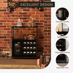 Meuble de bar à vin 3 niveaux avec casier à vin et espace de rangement, buffet avec porte-verres et porte grillagée, pour cuisine, salon et bar