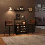 Meuble de bar à vin 3 niveaux avec casier à vin et espace de rangement, buffet avec porte-verres et porte grillagée, pour cuisine, salon et bar