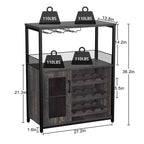 Meuble de bar à vin 3 niveaux avec casier à vin et espace de rangement, buffet avec porte-verres et porte grillagée, pour cuisine, salon et bar