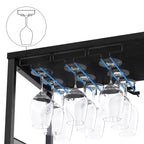 Meuble de bar à vin 3 niveaux avec casier à vin et espace de rangement, buffet avec porte-verres et porte grillagée, pour cuisine, salon et bar
