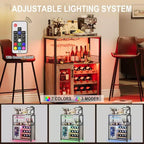 Meuble de bar à vin 3 niveaux avec casier à vin et espace de rangement, buffet avec porte-verres et porte grillagée, pour cuisine, salon et bar