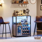 Meuble de bar à vin 3 niveaux avec casier à vin et espace de rangement, buffet avec porte-verres et porte grillagée, pour cuisine, salon et bar