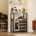 Meuble de bar à vin 3 niveaux avec casier à vin et espace de rangement, buffet avec porte-verres et porte grillagée, pour cuisine, salon et bar