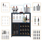 Meuble de bar à vin 3 niveaux avec casier à vin et espace de rangement, buffet avec porte-verres et porte grillagée, pour cuisine, salon et bar