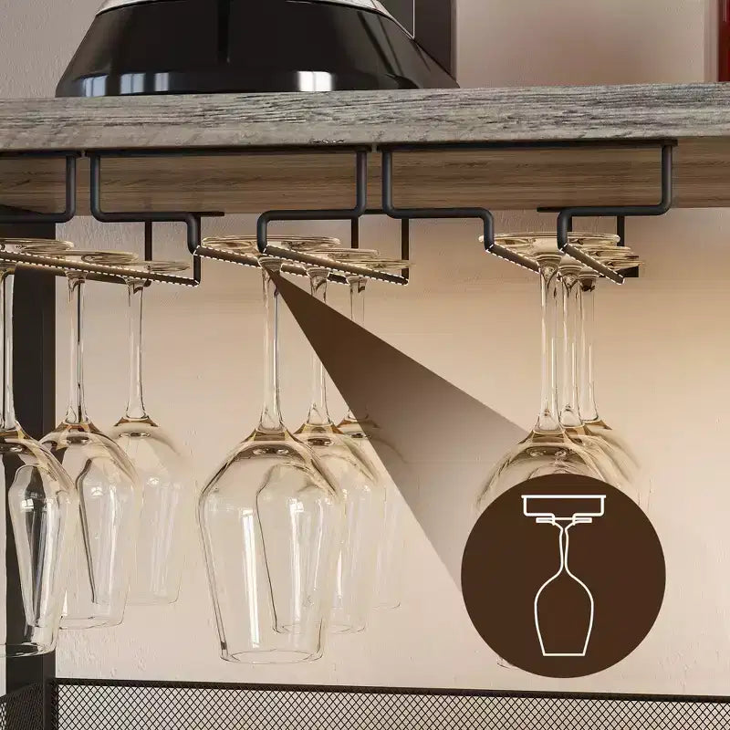Meuble de bar à vin 3 niveaux avec casier à vin et espace de rangement, buffet avec porte-verres et porte grillagée, pour cuisine, salon et bar