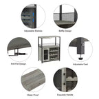 Meuble de bar à vin 3 niveaux avec casier à vin et espace de rangement, buffet avec porte-verres et porte grillagée, pour cuisine, salon et bar