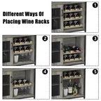 Meuble de bar à vin 3 niveaux avec casier à vin et espace de rangement, buffet avec porte-verres et porte grillagée, pour cuisine, salon et bar