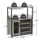 Meuble de bar à vin 3 niveaux avec casier à vin et espace de rangement, buffet avec porte-verres et porte grillagée, pour cuisine, salon et bar