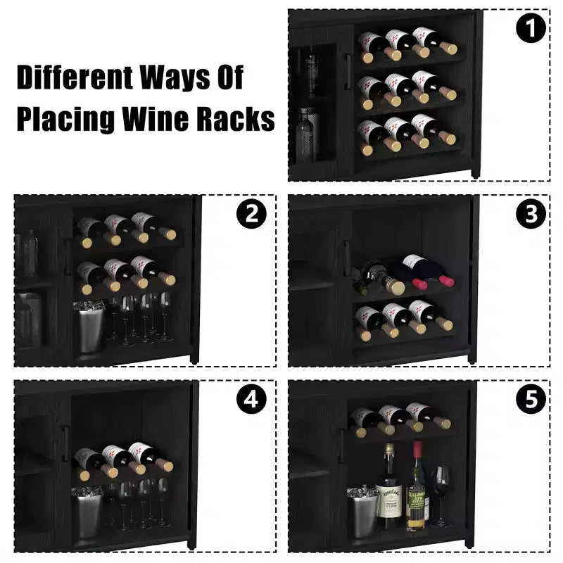 Meuble de bar à vin 3 niveaux avec casier à vin et espace de rangement, buffet avec porte-verres et porte grillagée, pour cuisine, salon et bar