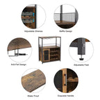 Meuble de bar à vin 3 niveaux avec casier à vin et espace de rangement, buffet avec porte-verres et porte grillagée, pour cuisine, salon et bar