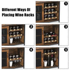 Meuble de bar à vin 3 niveaux avec casier à vin et espace de rangement, buffet avec porte-verres et porte grillagée, pour cuisine, salon et bar