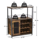 Meuble de bar à vin 3 niveaux avec casier à vin et espace de rangement, buffet avec porte-verres et porte grillagée, pour cuisine, salon et bar