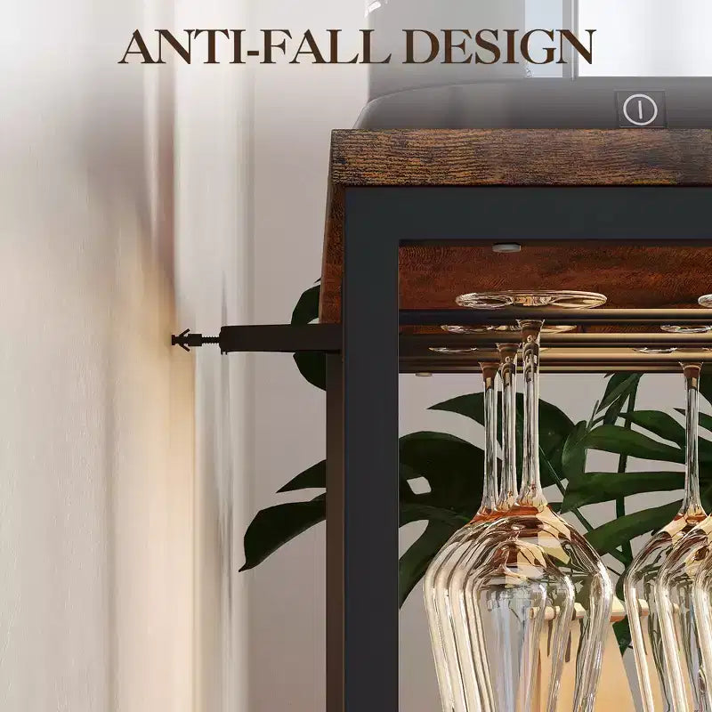 Meuble de bar à vin 3 niveaux avec casier à vin et espace de rangement, buffet avec porte-verres et porte grillagée, pour cuisine, salon et bar